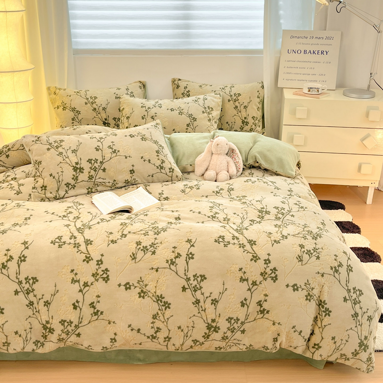 91家纺网 家纺一手货源 找家纺 沐慕 2025新款A类220g加厚烂花牛奶绒B类200g牛奶绒四件套 山茶花语绿