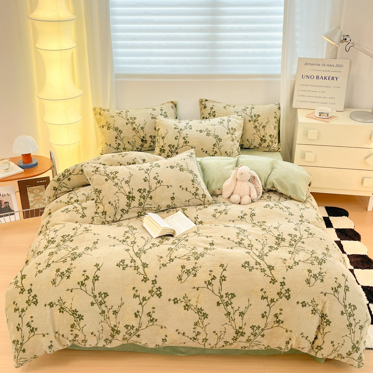 91家纺网 家纺一手货源 找家纺 沐慕 2025新款A类220g加厚烂花牛奶绒B类200g牛奶绒四件套 山茶花语绿