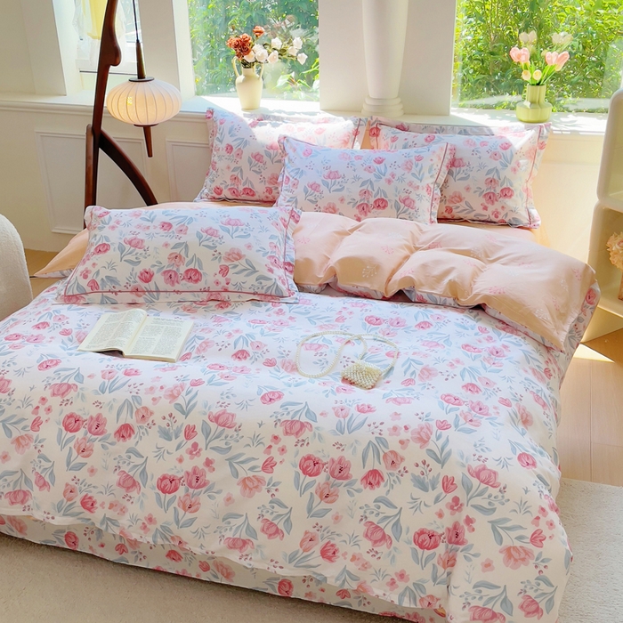 91家纺网 家纺一手货源 找家纺 小叮当家纺仓储工厂店 2025新款直播爆款全棉纯棉四件套吊边一字绣工艺款四件套 琉璃花影