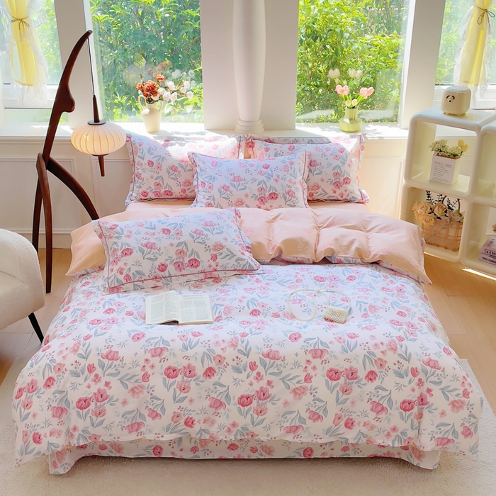 91家纺网 家纺一手货源 找家纺 小叮当家纺仓储工厂店 2025新款直播爆款全棉纯棉四件套吊边一字绣工艺款四件套 琉璃花影