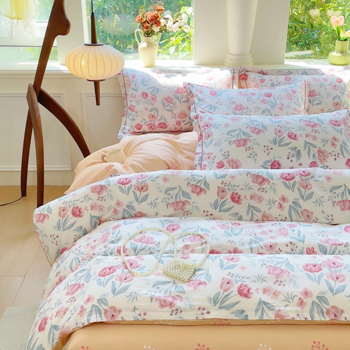 91家纺网 家纺一手货源 找家纺 小叮当家纺仓储工厂店 2025新款直播爆款全棉纯棉四件套吊边一字绣工艺款四件套 琉璃花影