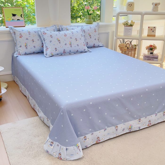 91家纺网 家纺一手货源 找家纺 小叮当家纺仓储工厂店 2025新款直播爆款全棉纯棉四件套吊边一字绣工艺款四件套 漫步宇宙-蓝