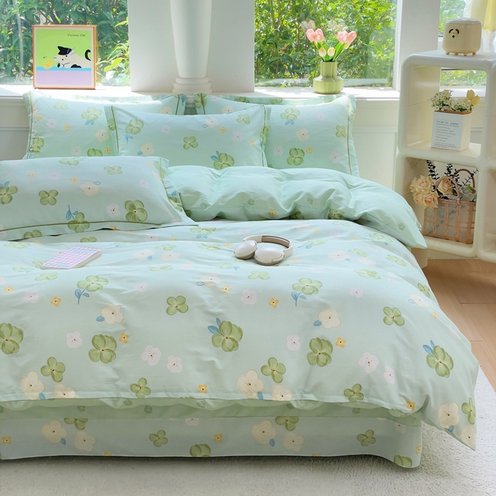 小叮当家纺仓储工厂店 2025新款直播爆款全棉纯棉四件套吊边一字绣工艺款四件套 荏苒花间