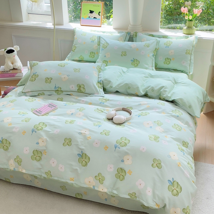 91家纺网 家纺一手货源 找家纺 小叮当家纺仓储工厂店 2025新款直播爆款全棉纯棉四件套吊边一字绣工艺款四件套 荏苒花间