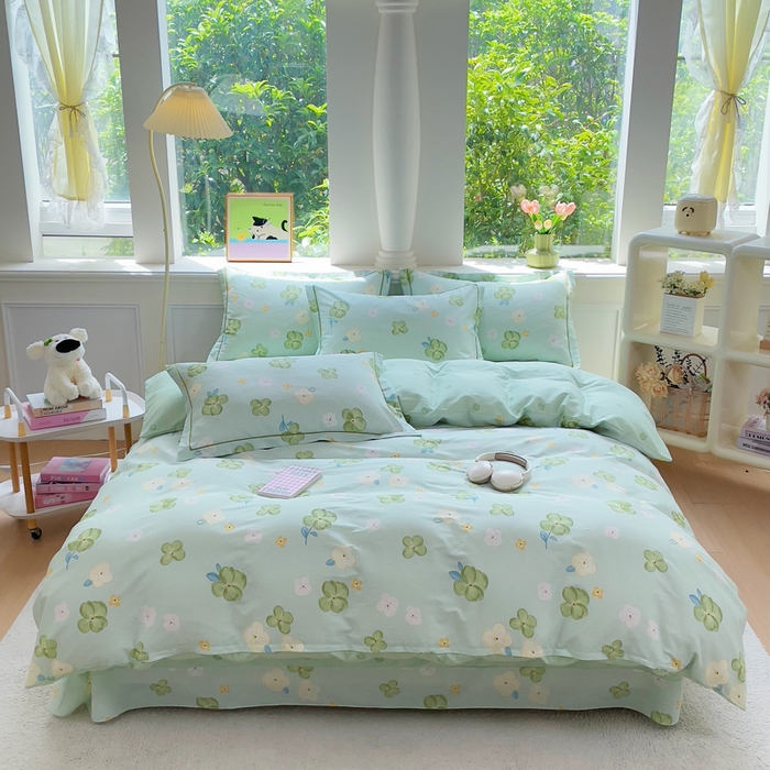 91家纺网 家纺一手货源 找家纺 小叮当家纺仓储工厂店 2025新款直播爆款全棉纯棉四件套吊边一字绣工艺款四件套 荏苒花间