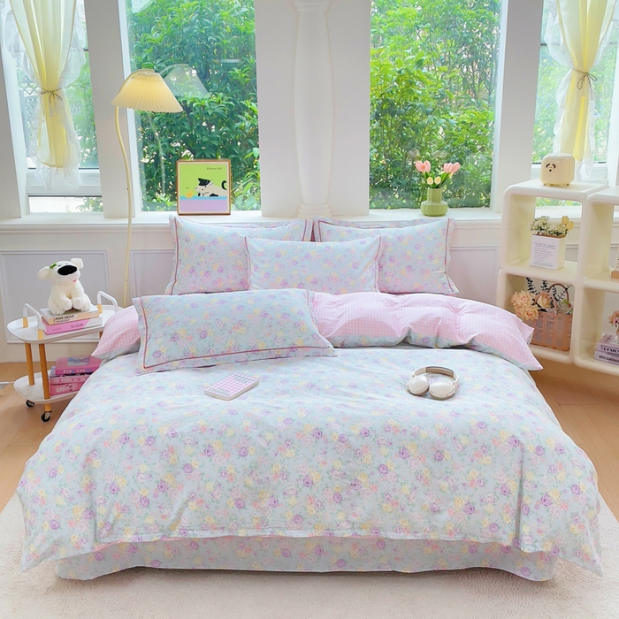 91家纺网 家纺一手货源 找家纺 小叮当家纺仓储工厂店 2025新款直播爆款全棉纯棉四件套吊边一字绣工艺款四件套 嫣然花期-兰