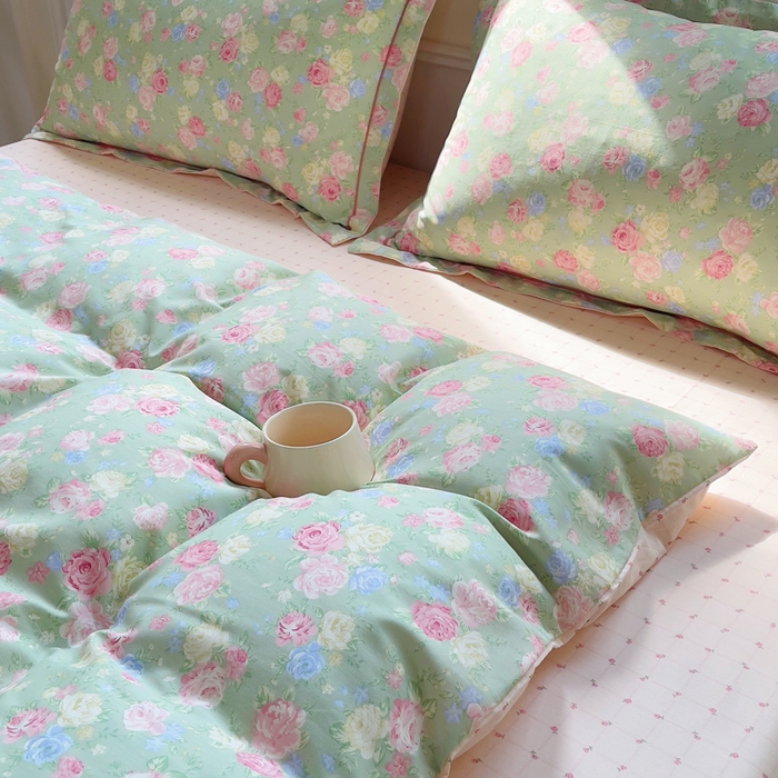 91家纺网 家纺一手货源 找家纺 小叮当家纺仓储工厂店 2025新款直播爆款全棉纯棉四件套吊边一字绣工艺款四件套 嫣然花期-绿