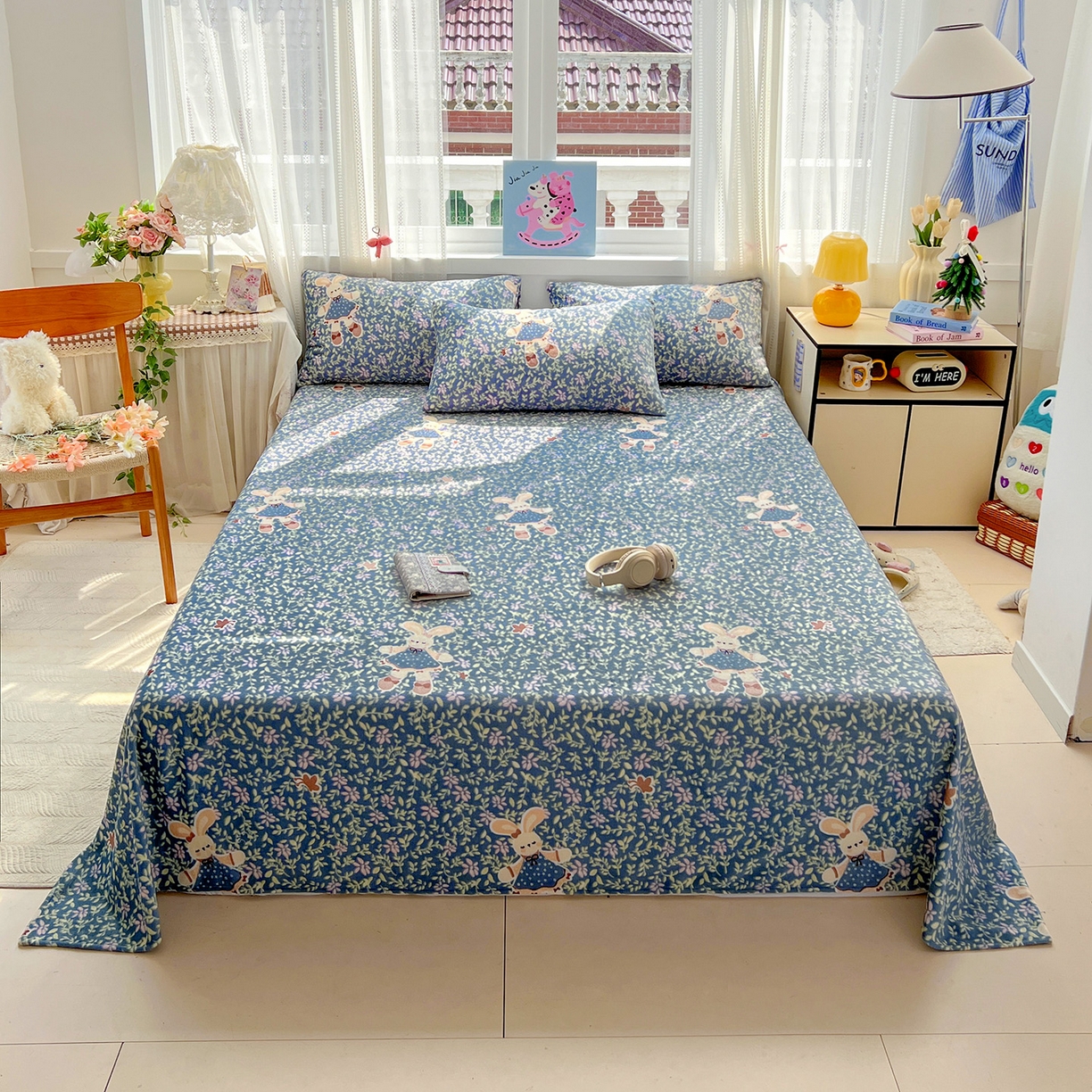 91家纺网 家纺一手货源 找家纺 水木坊 2025新款亲肤舒适牛奶绒印花单件床单 开心小兔