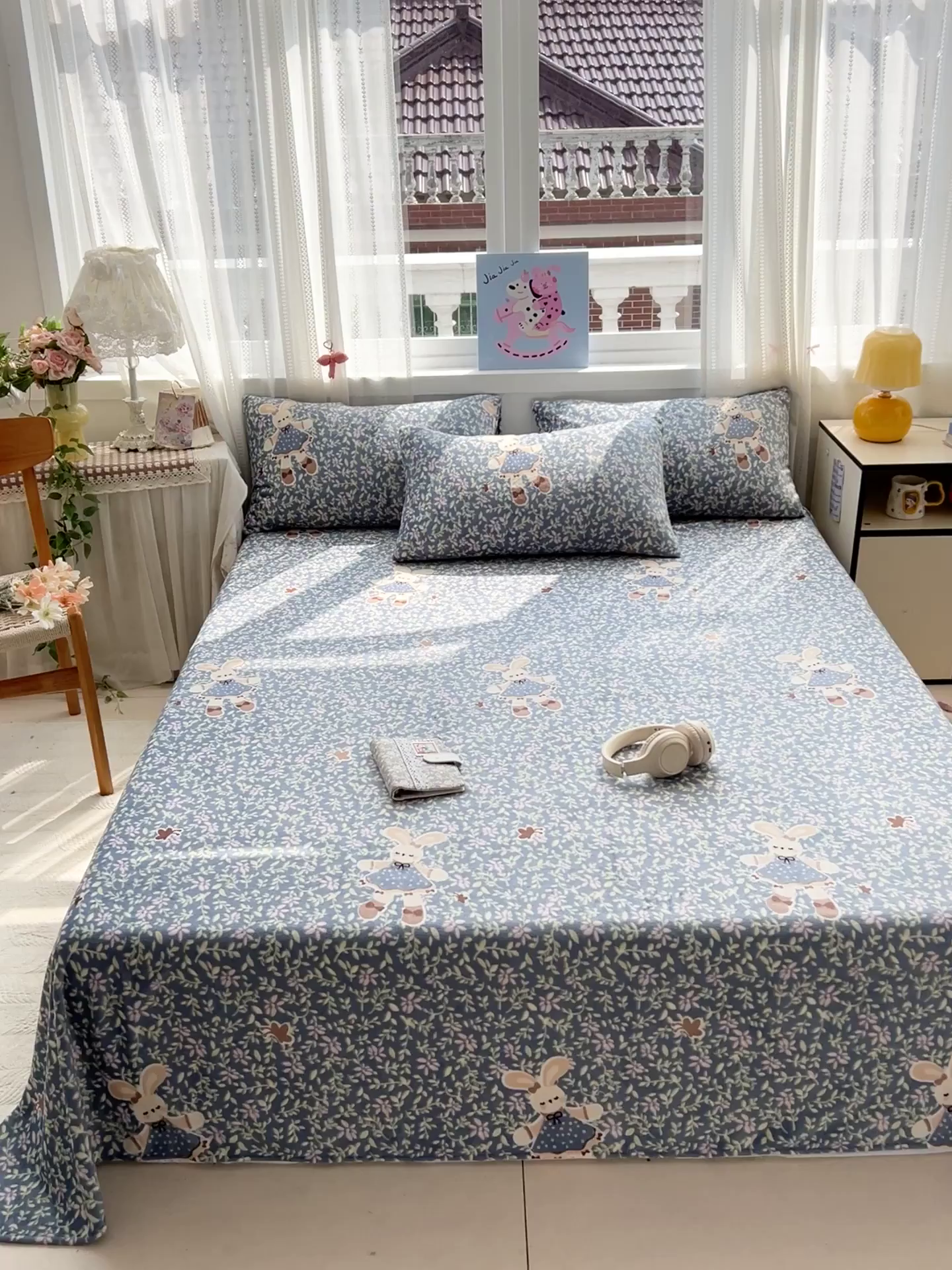 91家纺网 家纺一手货源 找家纺 水木坊 2025新款亲肤舒适牛奶绒印花单件床单 开心小兔