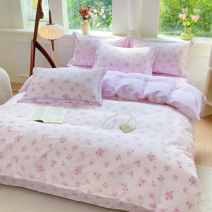 91家纺网 家纺一手货源 找家纺 小叮当家纺仓储工厂店 2025新款直播爆款全棉纯棉四件套吊边一字绣工艺款四件套 紫娅悠然