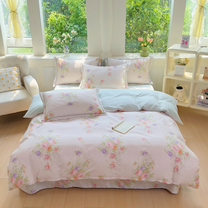 小叮当家纺仓储工厂店 2025新款直播爆款全棉纯棉四件套吊边一字绣工艺款四件套 爱洛花园