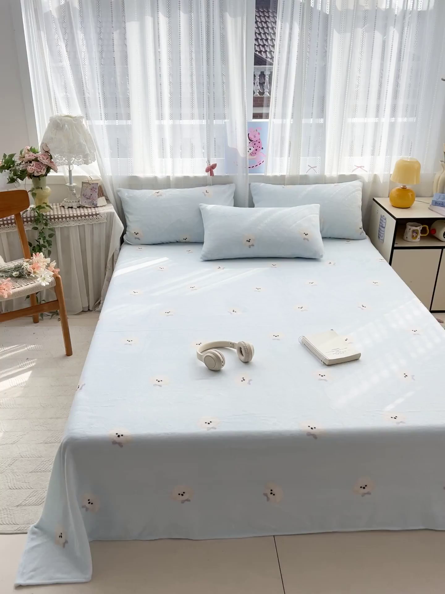 91家纺网 家纺一手货源 找家纺 水木坊 2025新款亲肤舒适牛奶绒印花单件床单 绒绒小狗-蓝