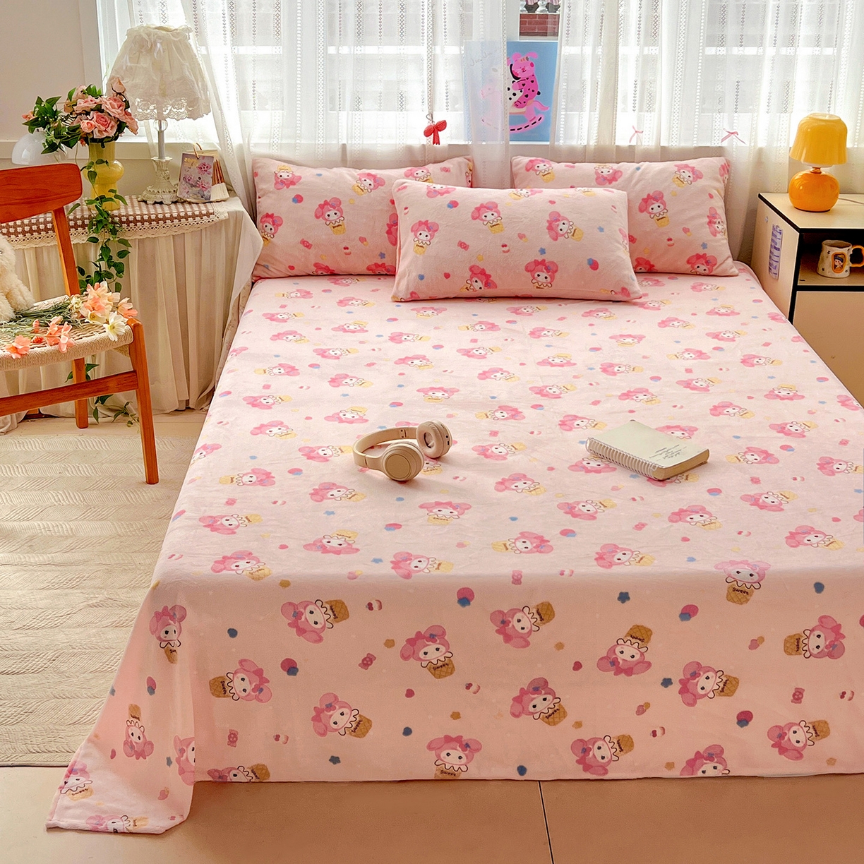 91家纺网 家纺一手货源 找家纺 水木坊 2025新款亲肤舒适牛奶绒印花单件床单 小美甜品屋