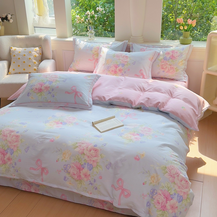 91家纺网 家纺一手货源 找家纺 小叮当家纺仓储工厂店 2025新款直播爆款全棉纯棉四件套吊边一字绣工艺款四件套 海岛繁花