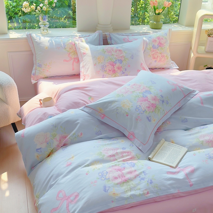 91家纺网 家纺一手货源 找家纺 小叮当家纺仓储工厂店 2025新款直播爆款全棉纯棉四件套吊边一字绣工艺款四件套 海岛繁花