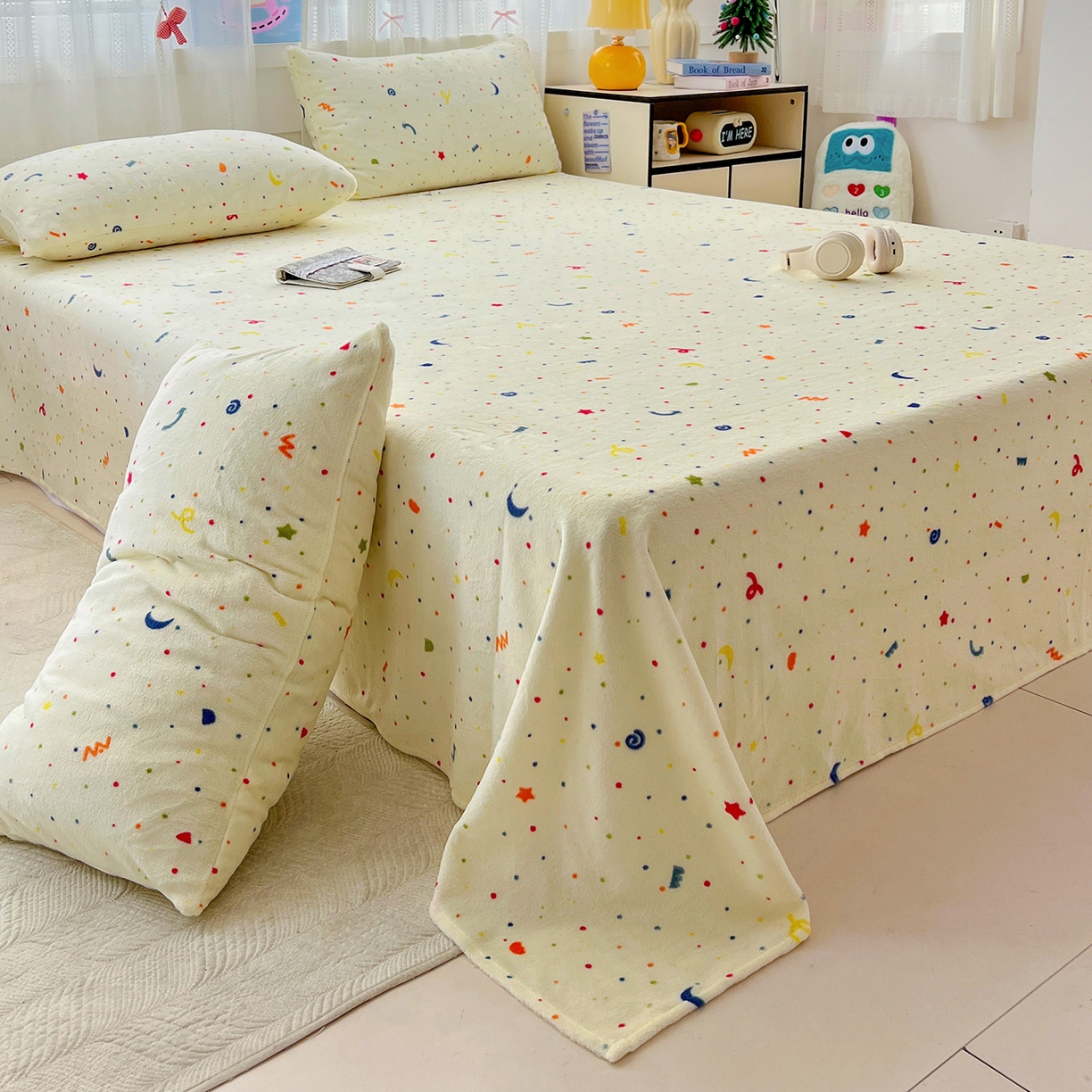 91家纺网 家纺一手货源 找家纺 水木坊 2025新款亲肤舒适牛奶绒印花单件床单 芝士酪