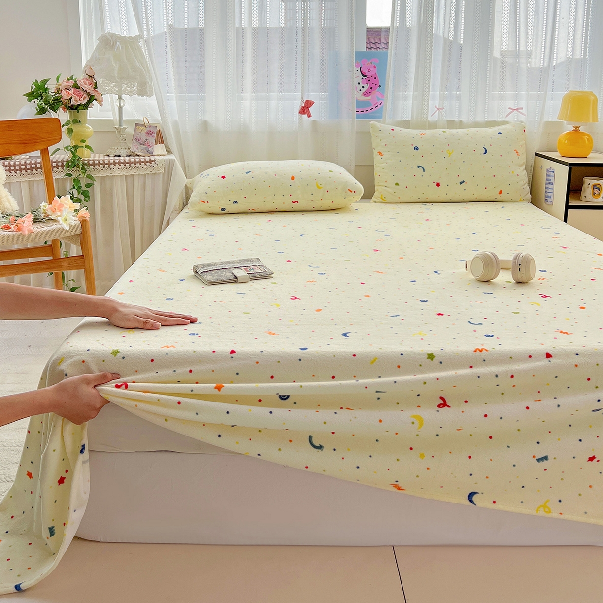 91家纺网 家纺一手货源 找家纺 水木坊 2025新款亲肤舒适牛奶绒印花单件床单 芝士酪