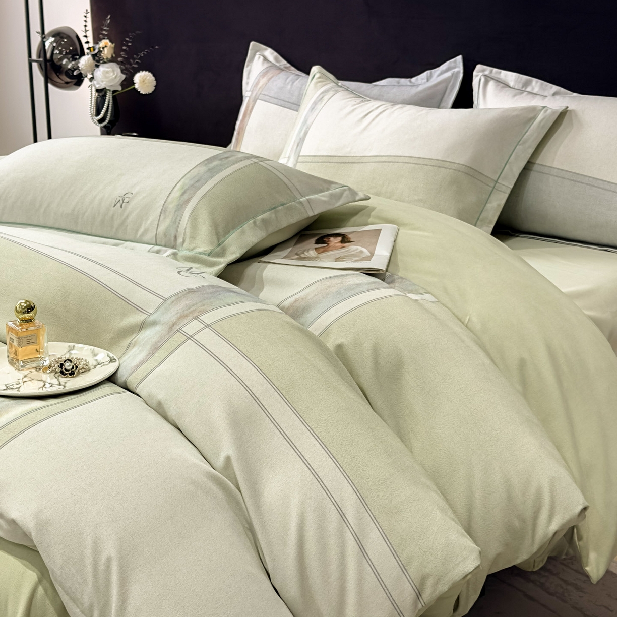 91家纺网 家纺一手货源 找家纺 喜四方 2025新款加厚全棉大版印花四件套 周末限定-绿