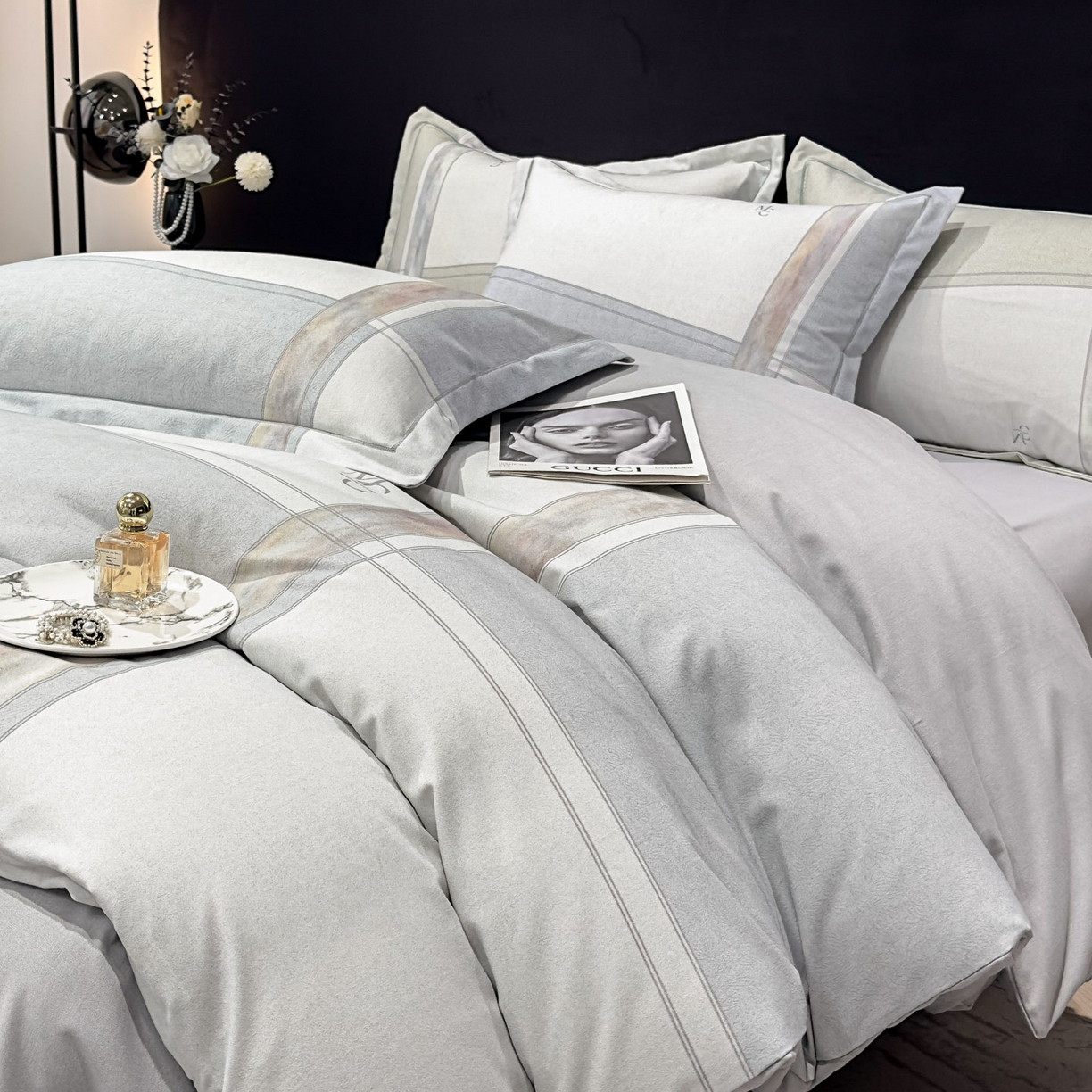 91家纺网 家纺一手货源 找家纺 喜四方 2025新款加厚全棉大版印花四件套 周末限定-灰