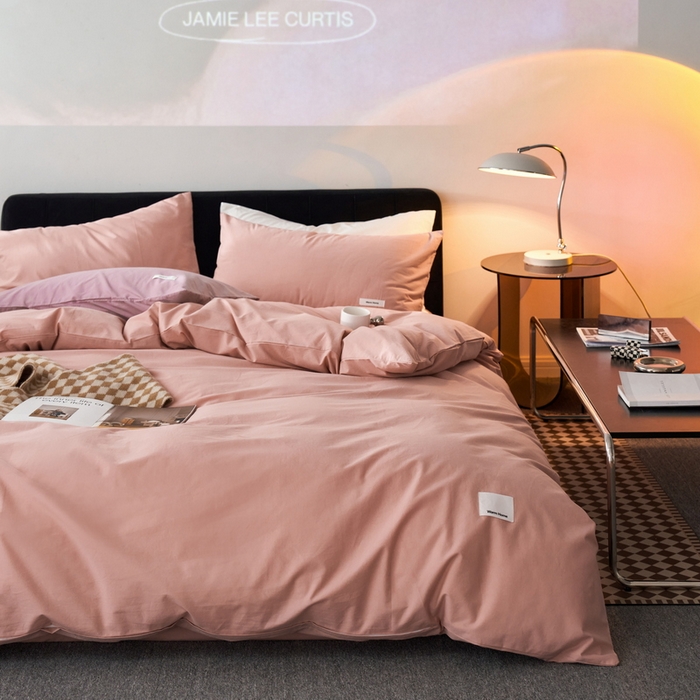 91家纺网 家纺一手货源 找家纺 （总）蓝邻家纺 2025新款A类全棉纯棉水洗棉纯色贴标系列四件套-风格一