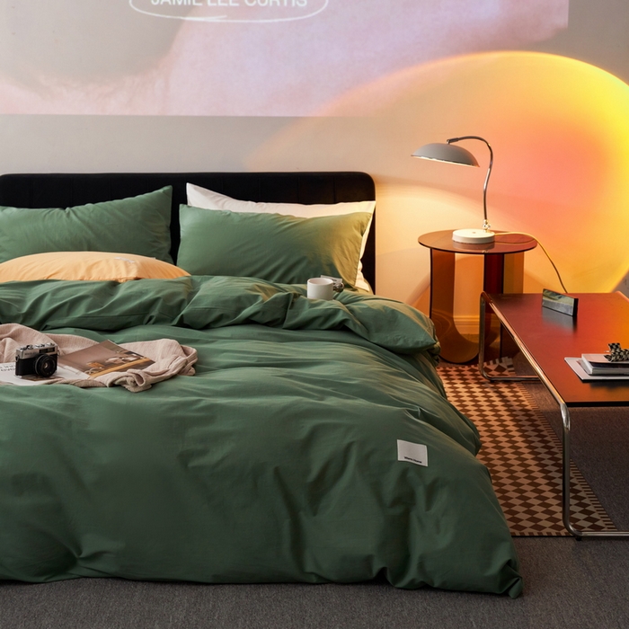 91家纺网 家纺一手货源 找家纺 （总）蓝邻家纺 2025新款A类全棉纯棉水洗棉纯色贴标系列四件套-风格一