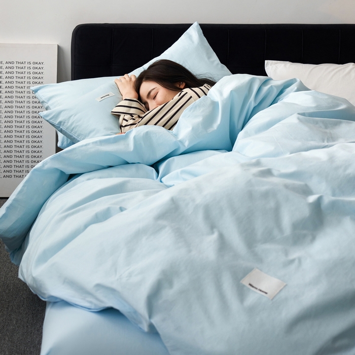 91家纺网 家纺一手货源 找家纺 （总）蓝邻家纺 2025新款A类全棉纯棉水洗棉纯色贴标系列四件套-风格一