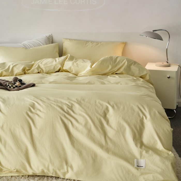 91家纺网 家纺一手货源 找家纺 （总）蓝邻家纺 2025新款A类全棉纯棉水洗棉纯色贴标系列四件套-风格一