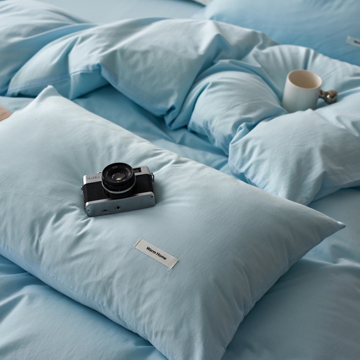 91家纺网 家纺一手货源 找家纺 （总）蓝邻家纺 2025新款A类全棉纯棉水洗棉纯色贴标系列四件套-风格一