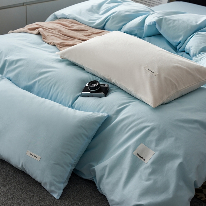 91家纺网 家纺一手货源 找家纺 （总）蓝邻家纺 2025新款A类全棉纯棉水洗棉纯色贴标系列四件套-风格一