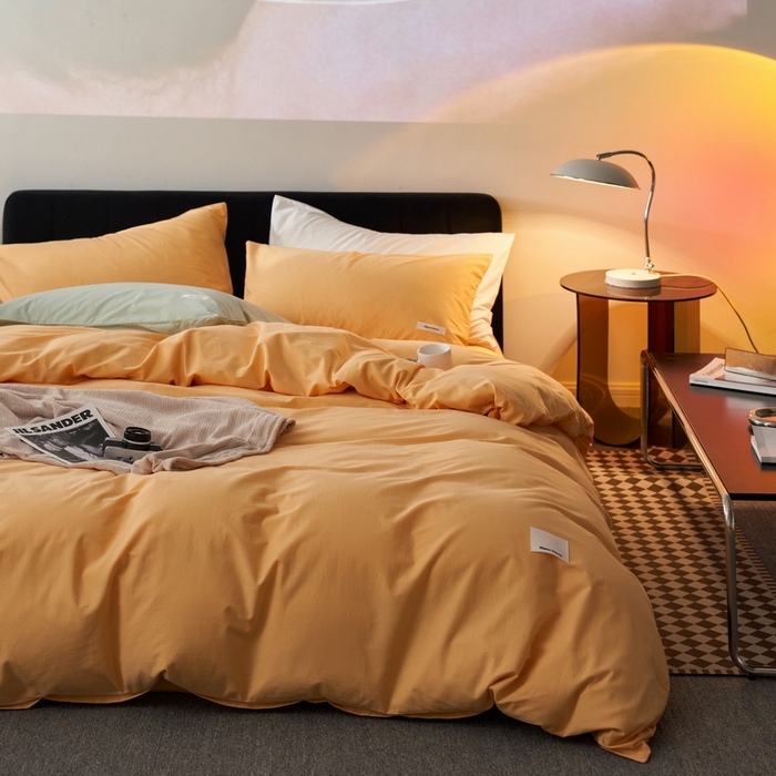 91家纺网 家纺一手货源 找家纺 （总）蓝邻家纺 2025新款A类全棉纯棉水洗棉纯色贴标系列四件套-风格一