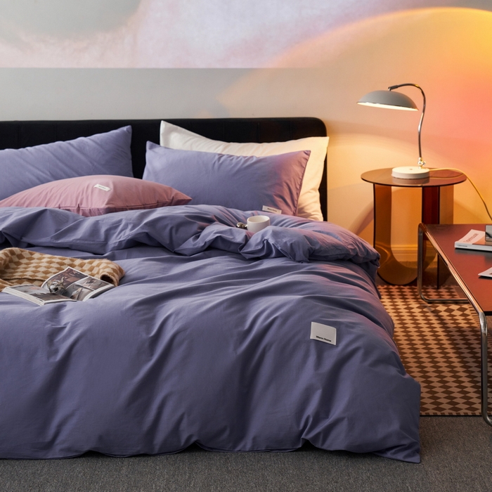 91家纺网 家纺一手货源 找家纺 蓝邻家纺 2025新款A类全棉纯棉水洗棉纯色贴标系列四件套-风格一 优雅紫