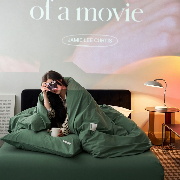 91家纺网 家纺一手货源 找家纺 蓝邻家纺 2025新款A类全棉纯棉水洗棉纯色贴标系列四件套-风格一 时尚绿