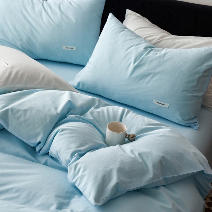 91家纺网 家纺一手货源 找家纺 蓝邻家纺 2025新款A类全棉纯棉水洗棉纯色贴标系列四件套-风格一 粉末蓝