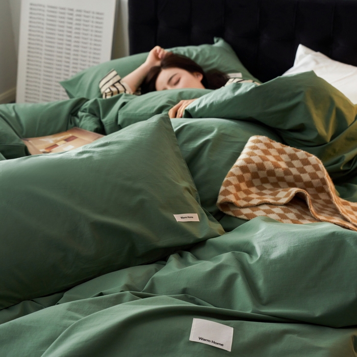 91家纺网 家纺一手货源 找家纺 蓝邻家纺 2025新款A类全棉纯棉水洗棉纯色贴标系列四件套-风格一 时尚绿