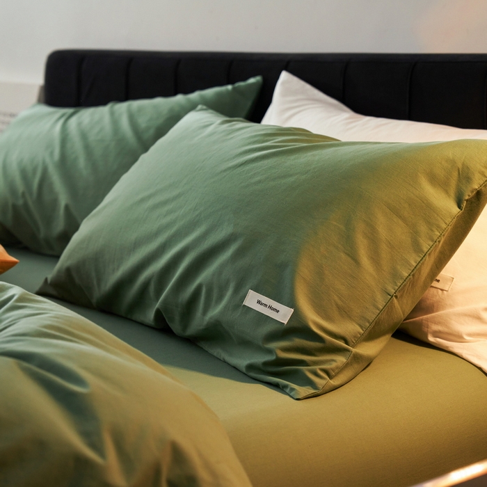 91家纺网 家纺一手货源 找家纺 蓝邻家纺 2025新款A类全棉纯棉水洗棉纯色贴标系列四件套-风格一 时尚绿