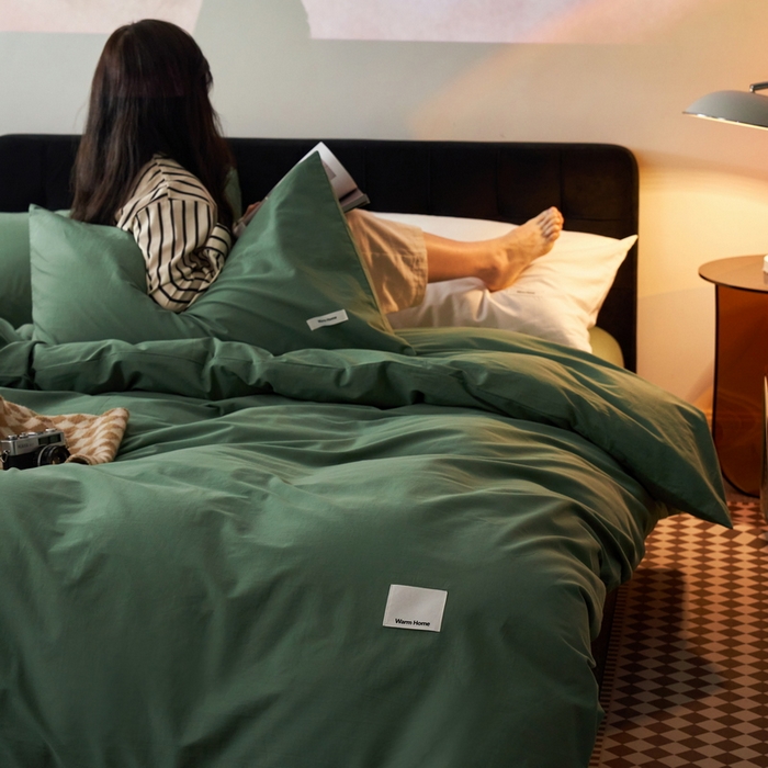 91家纺网 家纺一手货源 找家纺 蓝邻家纺 2025新款A类全棉纯棉水洗棉纯色贴标系列四件套-风格一 时尚绿