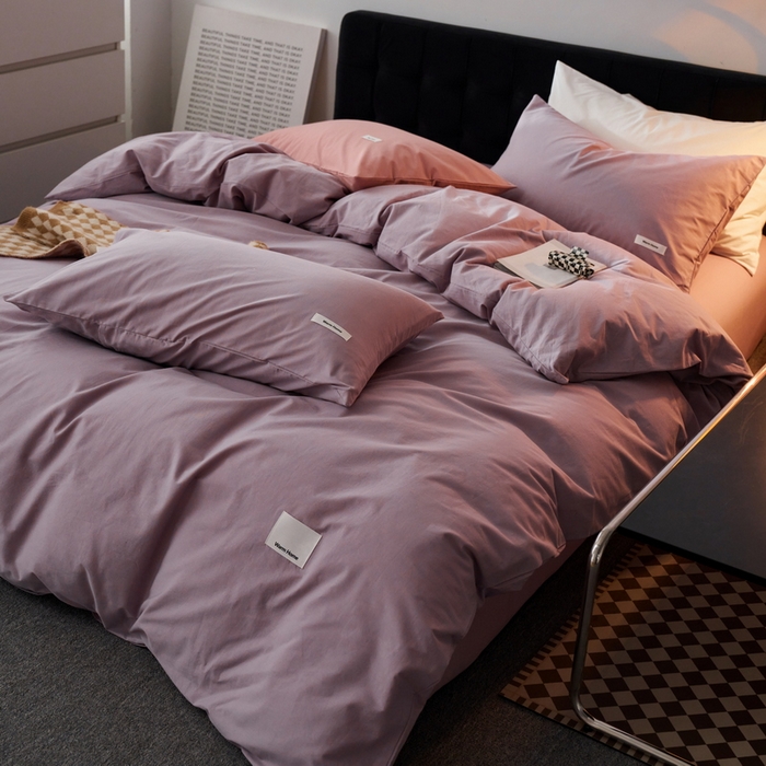 91家纺网 家纺一手货源 找家纺 蓝邻家纺 2025新款A类全棉纯棉水洗棉纯色贴标系列四件套-风格一 千黛紫