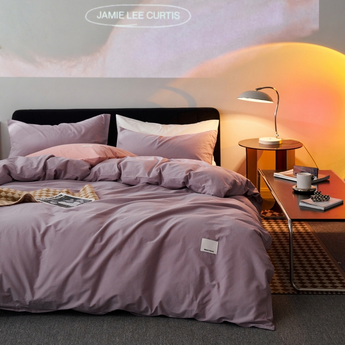 91家纺网 家纺一手货源 找家纺 蓝邻家纺 2025新款A类全棉纯棉水洗棉纯色贴标系列四件套-风格一 千黛紫