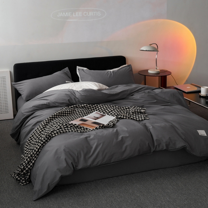 91家纺网 家纺一手货源 找家纺 蓝邻家纺 2025新款A类全棉纯棉水洗棉纯色贴标系列四件套-风格一 星辰灰