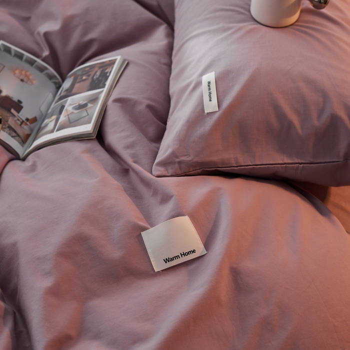 91家纺网 家纺一手货源 找家纺 蓝邻家纺 2025新款A类全棉纯棉水洗棉纯色贴标系列四件套-风格一 千黛紫