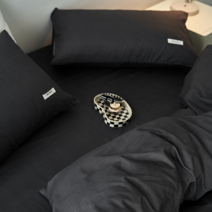 91家纺网 家纺一手货源 找家纺 蓝邻家纺 2025新款A类全棉纯棉水洗棉纯色贴标系列四件套-风格一 高级灰