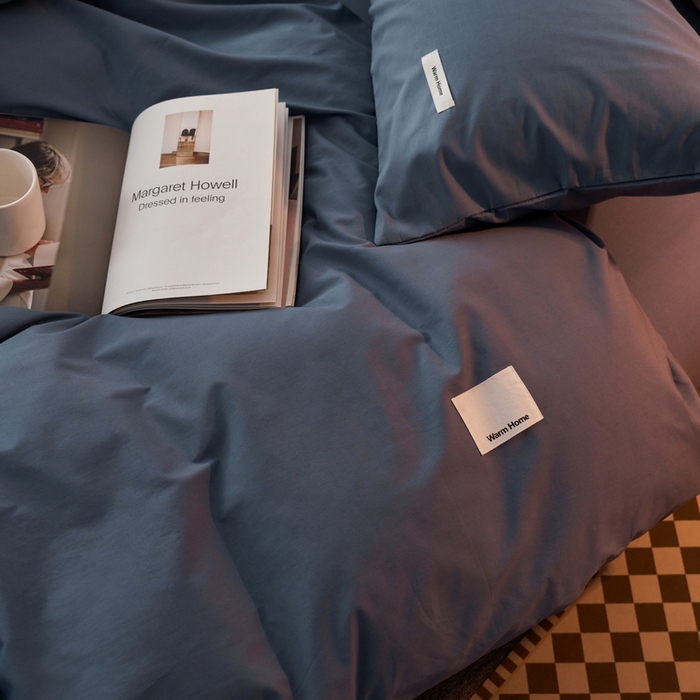 91家纺网 家纺一手货源 找家纺 蓝邻家纺 2025新款A类全棉纯棉水洗棉纯色贴标系列四件套-风格一 牛仔兰