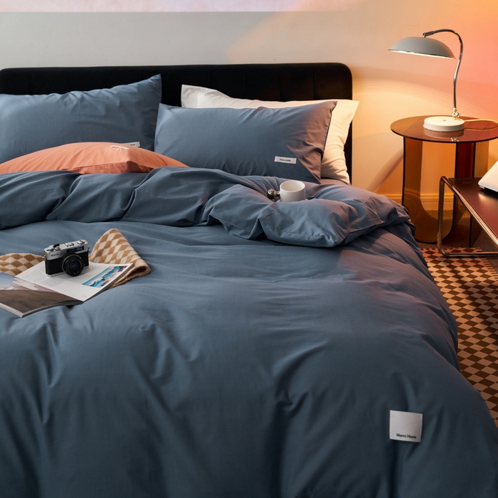 91家纺网 家纺一手货源 找家纺 蓝邻家纺 2025新款A类全棉纯棉水洗棉纯色贴标系列四件套-风格一 牛仔兰