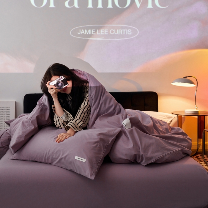 91家纺网 家纺一手货源 找家纺 蓝邻家纺 2025新款A类全棉纯棉水洗棉纯色贴标系列四件套-风格一 千黛紫