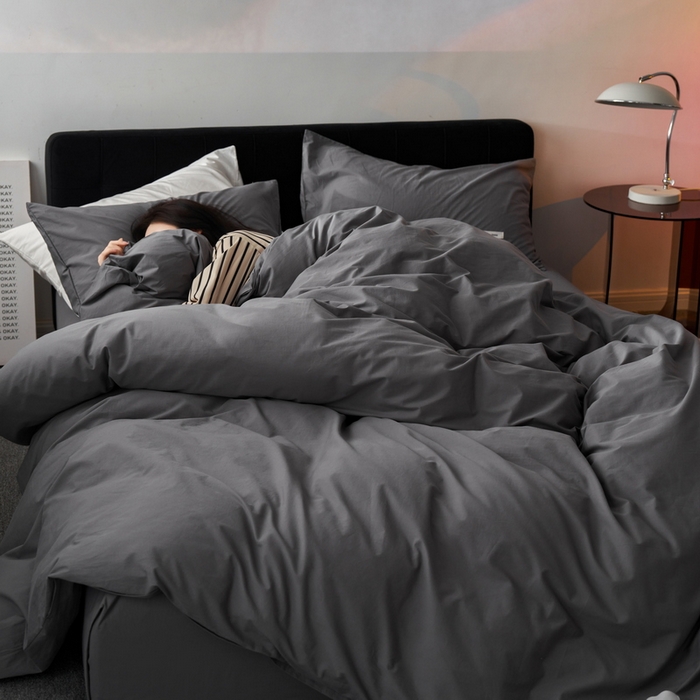 91家纺网 家纺一手货源 找家纺 蓝邻家纺 2025新款A类全棉纯棉水洗棉纯色贴标系列四件套-风格一 星辰灰