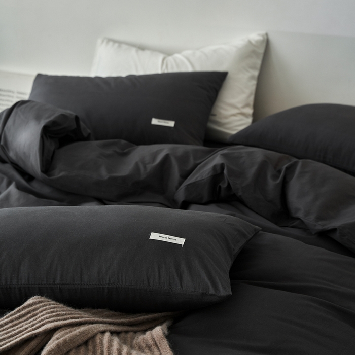 91家纺网 家纺一手货源 找家纺 蓝邻家纺 2025新款A类全棉纯棉水洗棉纯色贴标系列四件套-风格一 高级灰