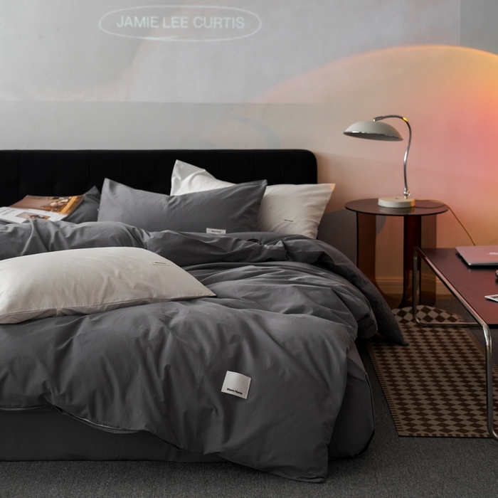 91家纺网 家纺一手货源 找家纺 蓝邻家纺 2025新款A类全棉纯棉水洗棉纯色贴标系列四件套-风格一 星辰灰