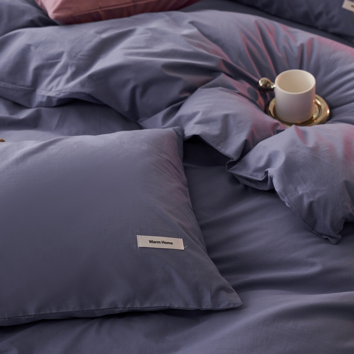 91家纺网 家纺一手货源 找家纺 蓝邻家纺 2025新款A类全棉纯棉水洗棉纯色贴标系列四件套-风格一 优雅紫