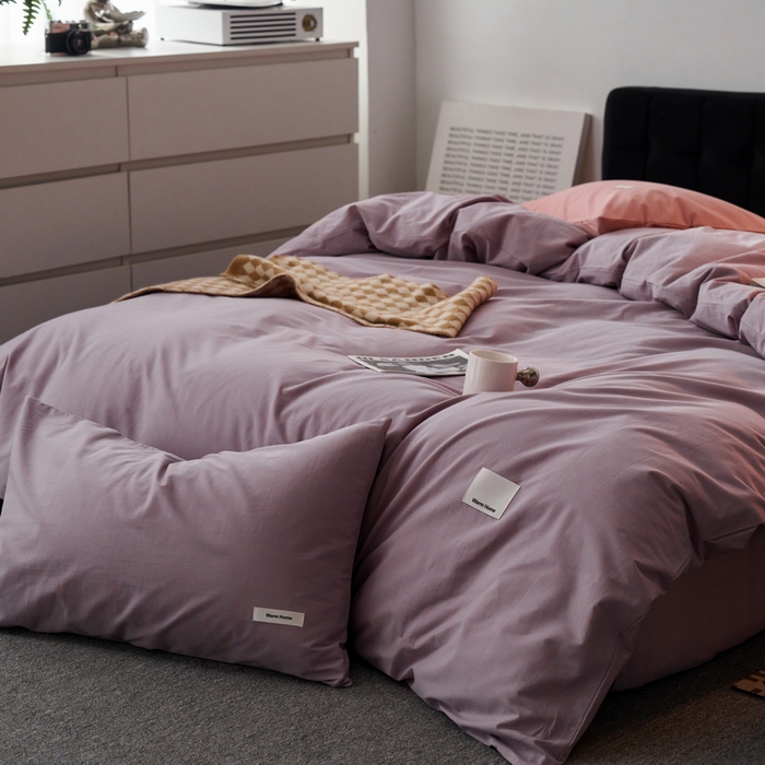 91家纺网 家纺一手货源 找家纺 蓝邻家纺 2025新款A类全棉纯棉水洗棉纯色贴标系列四件套-风格一 千黛紫