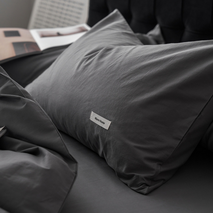 91家纺网 家纺一手货源 找家纺 蓝邻家纺 2025新款A类全棉纯棉水洗棉纯色贴标系列四件套-风格一 星辰灰